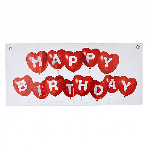 Happy Birthday Yazılı Kalp Balon Desenli Doğum Günü Parti Fon Afişi 80 cm - Toptanalim (1)
