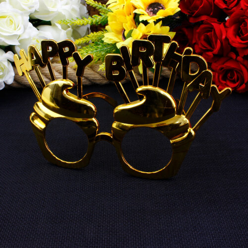Happy Birthday Yazılı Parti Gözlüğü Gold 12’li Paket - Toptanalim