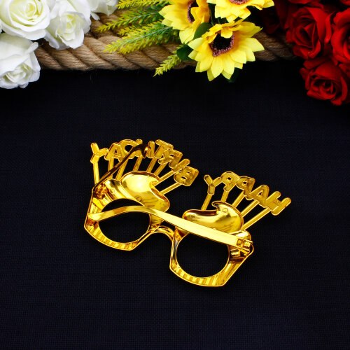 Happy Birthday Yazılı Parti Gözlüğü Gold 12’li Paket - 3