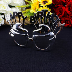 Happy Birthday Yazılı Parti Gözlüğü Gümüş 12’li Paket - 1
