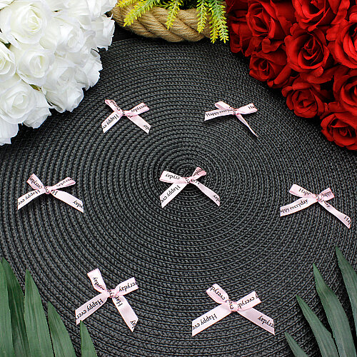 Happy Everyday Baskılı Saten Fiyonk 5 cm Açık Pembe - Toptanalim