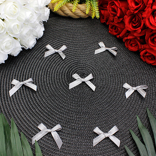 Happy Everyday Baskılı Saten Fiyonk 5 CM Gri - Toptanalim