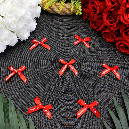 Happy Everyday Baskılı Saten Fiyonk 5 CM Kırmızı - Toptanalim