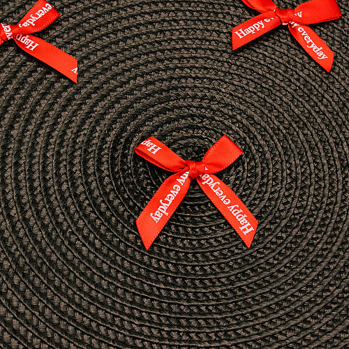 Happy Everyday Baskılı Saten Fiyonk 5 CM Kırmızı - Toptanalim (1)
