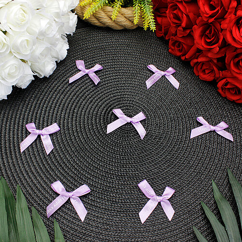 Happy Everyday Baskılı Saten Fiyonk 5 cm Lila - Toptanalim