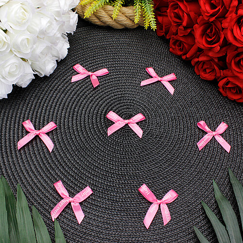 Happy Everyday Baskılı Saten Fiyonk 5 cm Pembe - Toptanalim