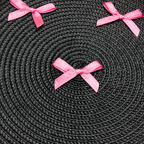 Happy Everyday Baskılı Saten Fiyonk 5 cm Pembe - Toptanalim (1)