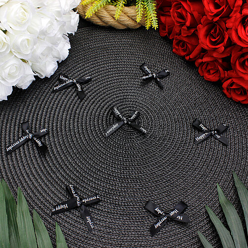 Happy Everyday Baskılı Saten Fiyonk 5 cm Siyah - Toptanalim