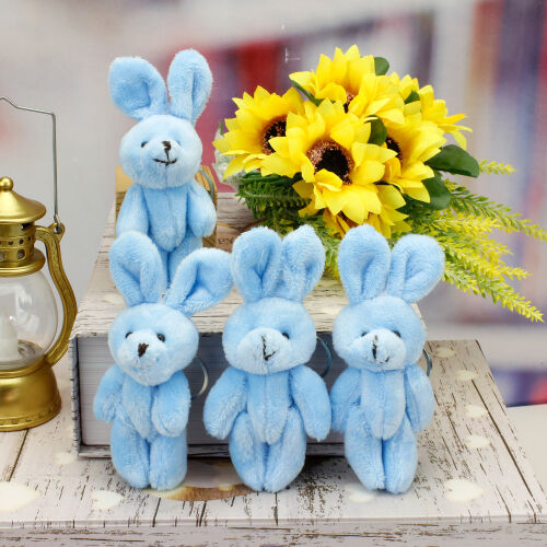 Hareketli Mavi Peluş Tavşan 12'li Paket - Kare Dekor
