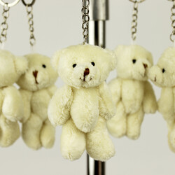 Hareketli Peluş Ayıcık Anahtarlık Beyaz 12'li Paket - 1