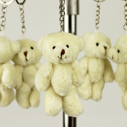 Hareketli Peluş Ayıcık Anahtarlık Beyaz 12'li Paket - Toptanalim