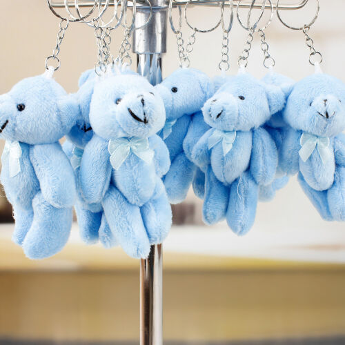 Hareketli Peluş Ayıcık Anahtarlık Mavi 12'li Paket - Kare Dekor