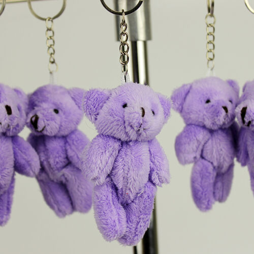 Hareketli Peluş Ayıcık Anahtarlık Mor 12'li Paket - Toptanalim