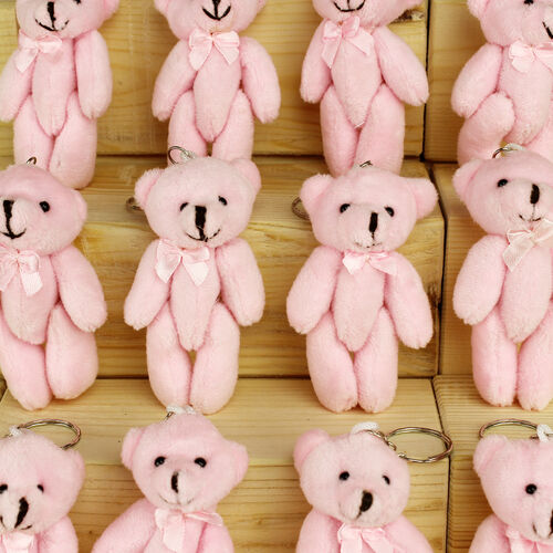 Hareketli Peluş Ayıcık Anahtarlık Pembe 12'li Paket - Toptanalim (1)