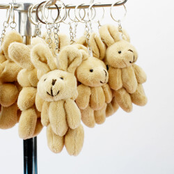 Hareketli Peluş Tavşan Anahtarlık Kahverengi 12'li Paket - 1