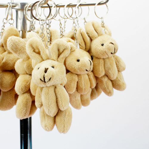 Hareketli Peluş Tavşan Anahtarlık Kahverengi 12'li Paket - 1