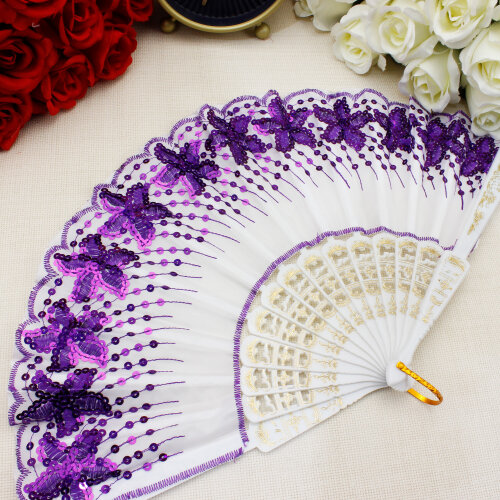 Hediyelik Asorti Çiçek Detaylı Payetli Yelpaze 12’li Paket - 3