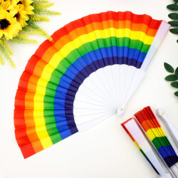 Hediyelik Beyaz Renk Gökkuşağı Şık Yelpaze 12'li Paket - 1
