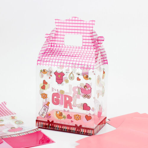 Hediyelik Desenli Asetat Kutu Pembe 12*24CM - Kare Dekor