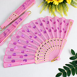 Hediyelik Desenli Şık Serinletici Pembe Renk Pullu Yelpaze 12’li Paket - 1