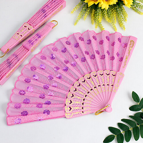 Hediyelik Desenli Şık Serinletici Pembe Renk Pullu Yelpaze 12’li Paket - Toptanalim