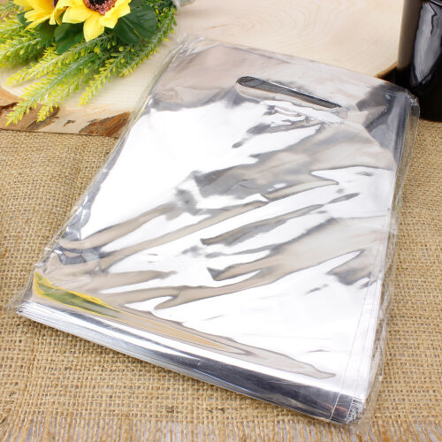 Hediyelik El Geçme Poşeti Gri 17x25CM 50'li Paket - Kare Dekor (1)