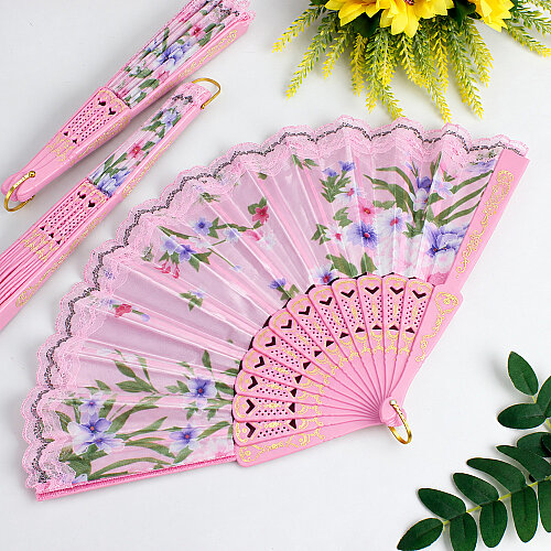  Hediyelik Pembe Dantelli Çiçek Desenli Şık Yelpaze - Toptanalim