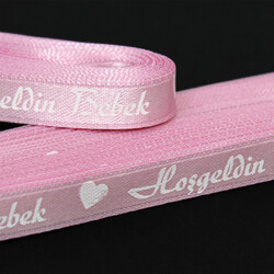 Hoşgeldin Bebek Baskılı 1 Cm Saten Kurdele Pembe - 2