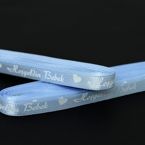 Hoşgeldin Bebek Baskılı 1 Cm Saten Kurdele Mavi - Toptanalim