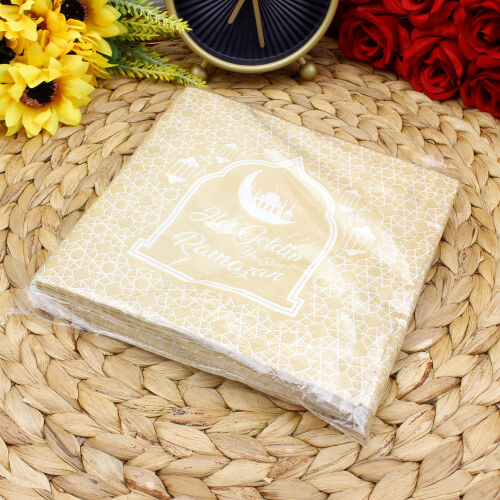 Hoşgeldin Ramazan Baskılı Peçete Kahverengi 20'li Paket - Kare Dekor (1)