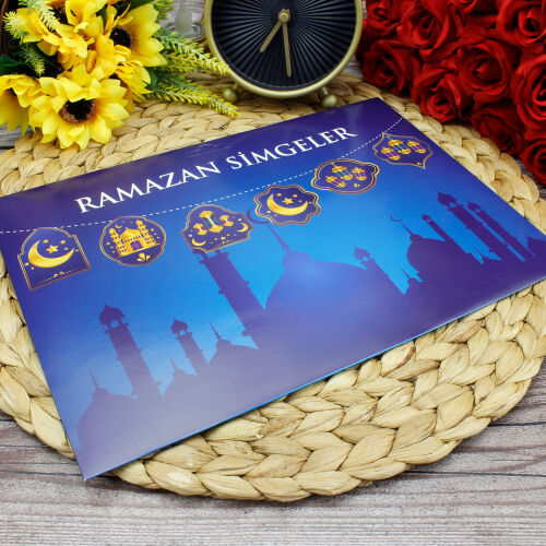 Hoşgeldin Ramazan Simgeler Mavi - Kare Dekor (1)