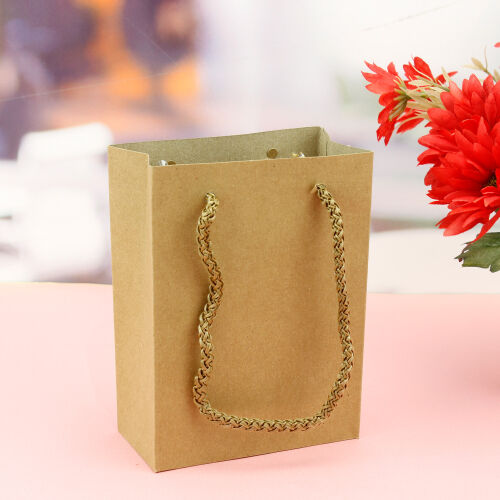 İpli Karton Hediyelik Çanta 14CM Kraft - Kare Dekor