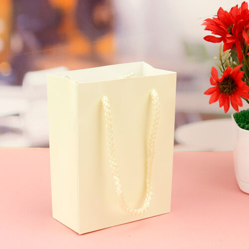 İpli Karton Hediyelik Çanta 14CM Sarı - Kare Dekor