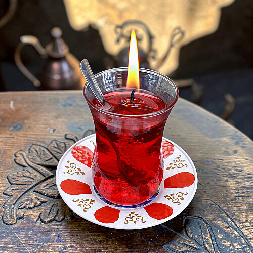 İstanbul Temalı İnce Belli Çay Bardağında Kokulu Jel Mum - Toptanalim
