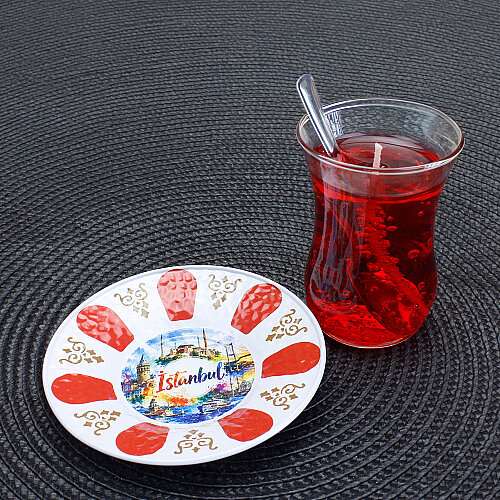 İstanbul Temalı İnce Belli Çay Bardağında Kokulu Jel Mum - 4