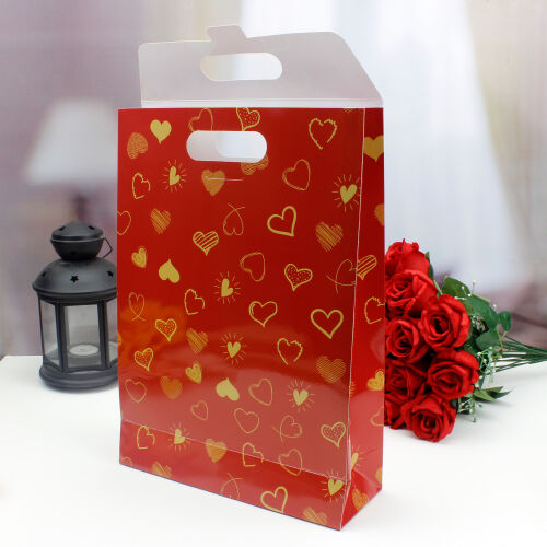 Kalp Desenli Hediye Çantası 35CM - Kare Dekor (1)