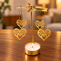 Kalp Figürlü Isı ile Dönen Metal Tealight Mumluk Gold - 1