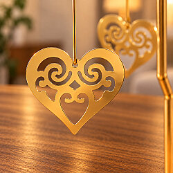 Kalp Figürlü Isı ile Dönen Metal Tealight Mumluk Gold - 2