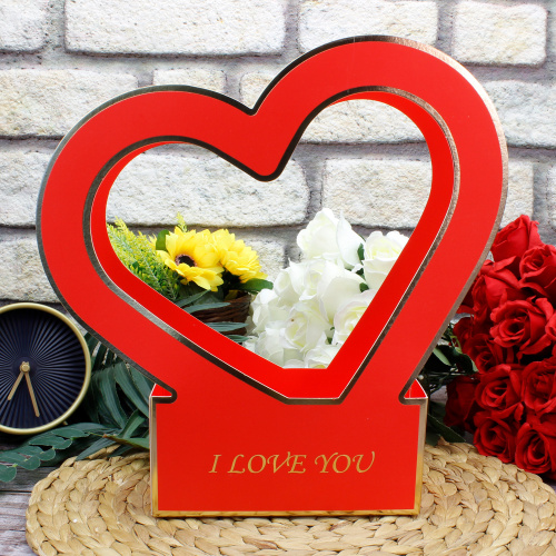 Kalpli Kağıt I Love You Çiçek Kutusu Kırmızı - Kare Dekor
