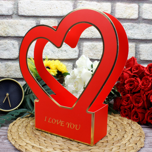Kalpli Kağıt I Love You Çiçek Kutusu Kırmızı - Kare Dekor (1)