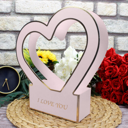 Kalpli Kağıt I Love You Çiçek Kutusu Pembe - Toptanalim (1)