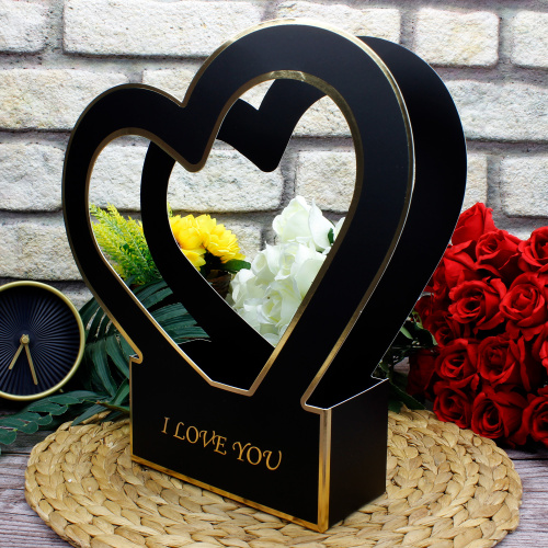 Kalpli Kağıt I Love You Çiçek Kutusu Siyah - Kare Dekor (1)