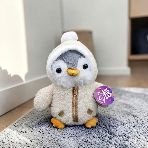  Kapüşonlu Sevimli Peluş Penguen Ekru 23 cm - Toptanalim