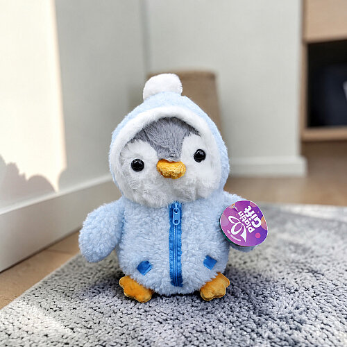 Kapüşonlu Sevimli Peluş Penguen Mavi 23 cm - Toptanalim