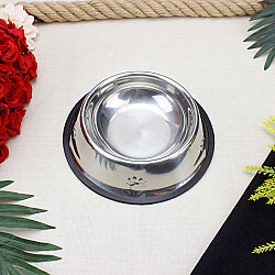 Kaymaz Tabanlı Çelik Kedi Köpek Mama ve Su Kabı 22 cm Gümüş - 1