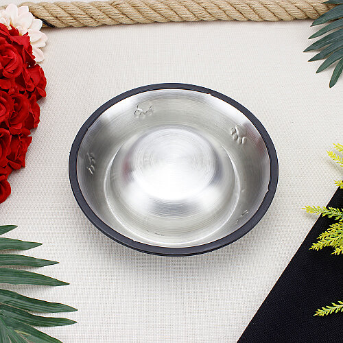 Kaymaz Tabanlı Çelik Kedi Köpek Mama ve Su Kabı 22 cm Gümüş - Toptanalim (1)