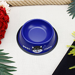 Kaymaz Tabanlı Köpek Desenli Metal Kedi Köpek Mama ve Su Kabı 22 cm Mavi - 1