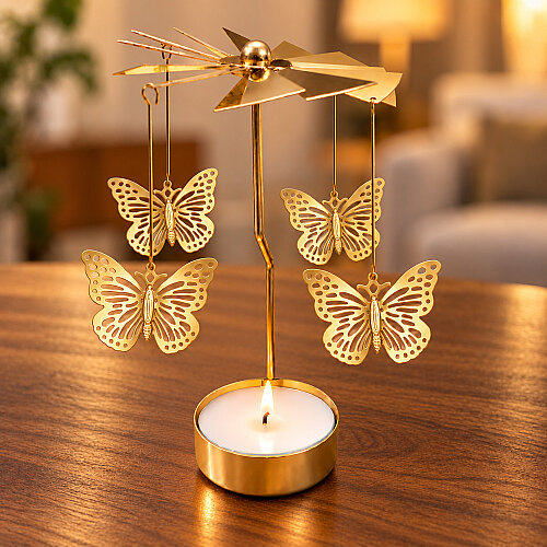 Kelebek Figürlü Isı ile Dönen Metal Tealight Mumluk Gold - Toptanalim
