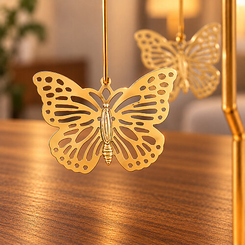 Kelebek Figürlü Isı ile Dönen Metal Tealight Mumluk Gold - Toptanalim (1)