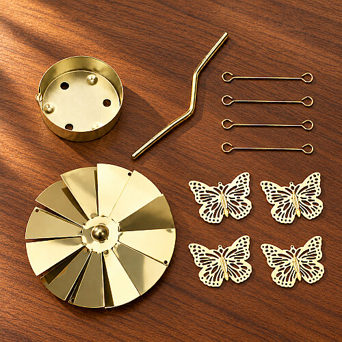 Kelebek Figürlü Isı ile Dönen Metal Tealight Mumluk Gold - 3